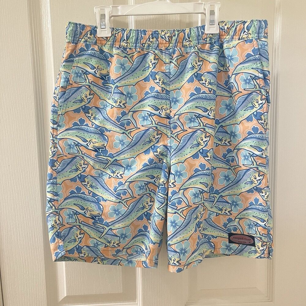Vineyard Vines Mahi-Mahi Fish Swim Trunks Shorts Boys Size Large 16-18
